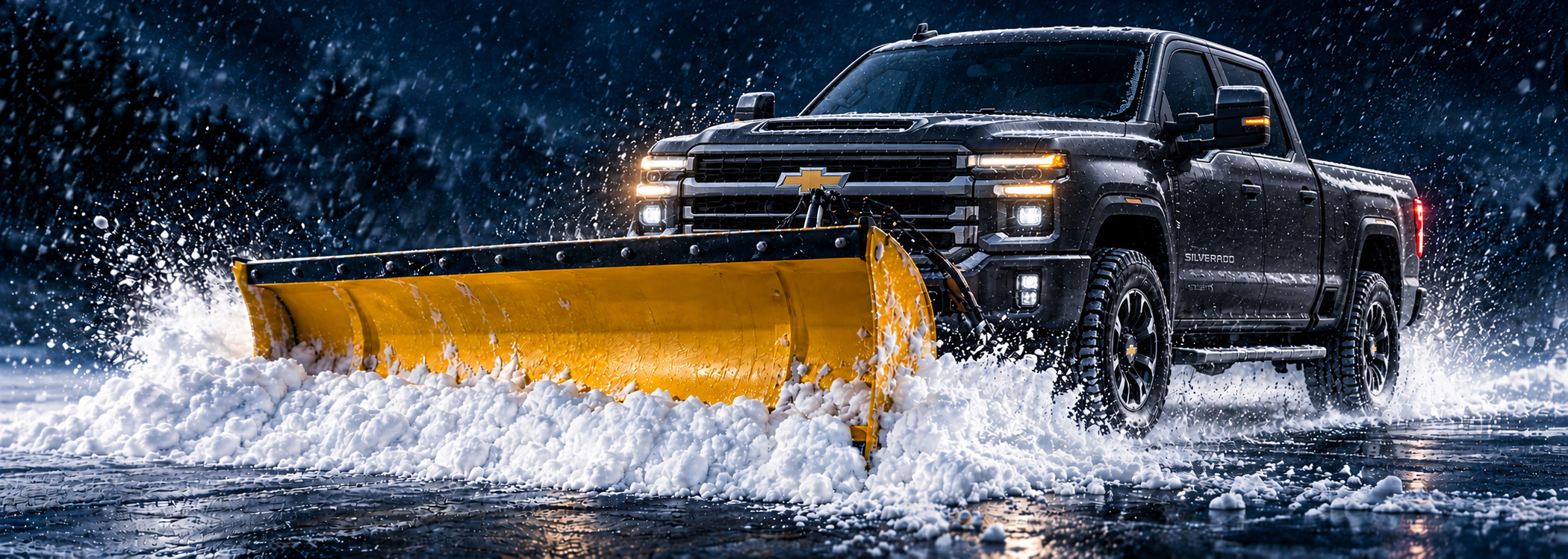 Illustration of a Chevrolet truck with a yellow snow plow